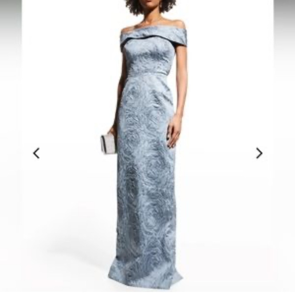 Teri Jon Gray Off-Shoulder Sleeveless Gown for Weddings